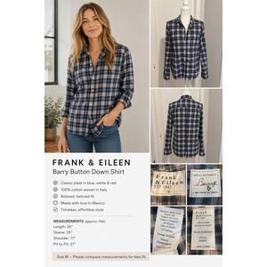 Frank & Eileen Barry Button Down Shirt Plaid Blue Red Cotton Italy Size M